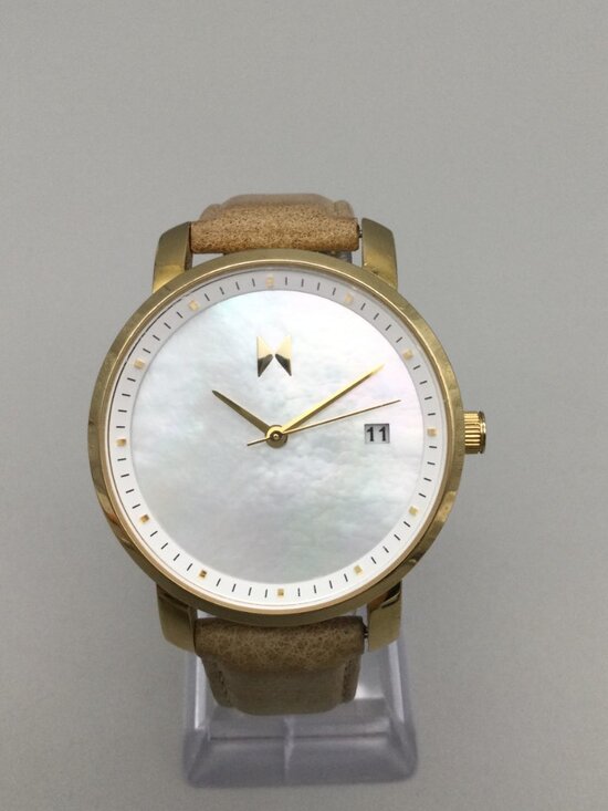 MVMT Watch Women 38mm MOP Dial Gold Tone Leather Band Date New Battery main image 4